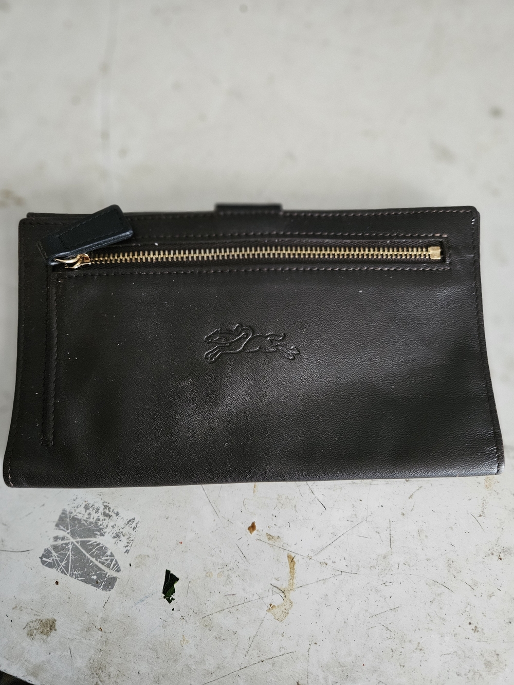 Longchamp Black Leather Zip Front Wallet